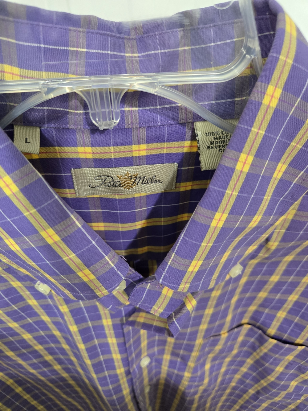 Peter Millar Purple and Yellow Plaid Button-Down Shirt